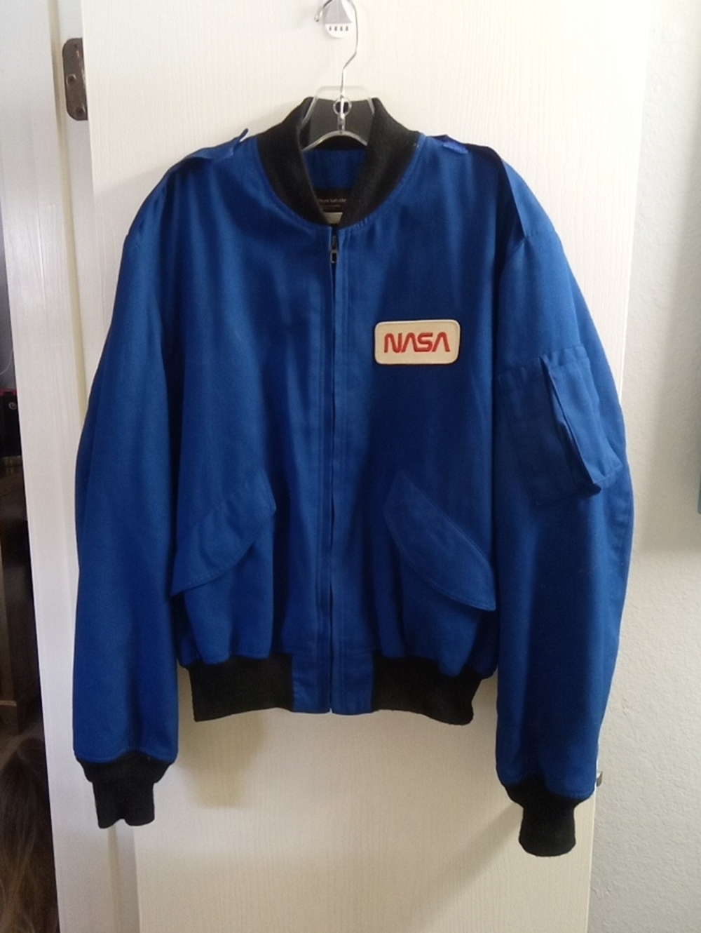 Blue Bomber Jacket with Ribbed Trim